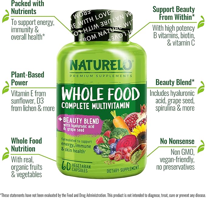 NATURELO Whole Food Multivitamin with Extra 60 Vegan