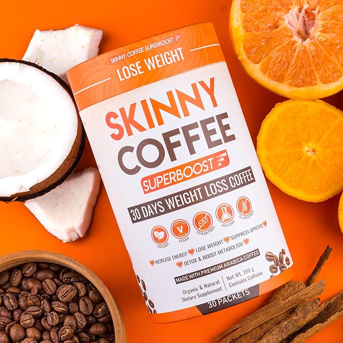 Skinny Coffee Super Boost Weight Loss Coffee, Belly Fat Burner for Women & Men, Sugar-Free, Keto, Vegan, Reduces Bloating, Supports Energy & Metabolism, Appetite Suppressant for Weight Loss (30 Packs)