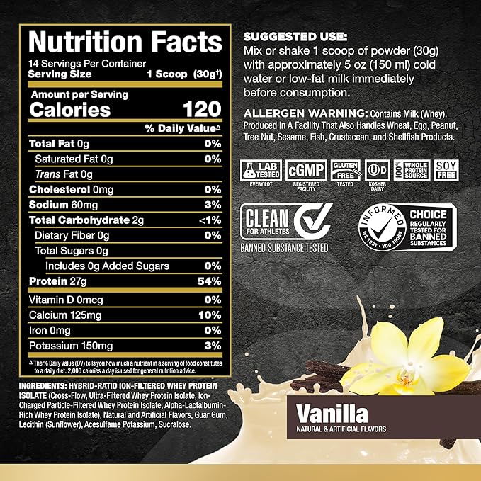 ALLMAX ISOFLEX Whey Protein Isolate, Vanilla - 1 lb - 27 Grams of Protein Per Scoop - Zero Fat & Sugar - 99% Lactose Free - Gluten Free & Soy Free - Approx. 15 Servings