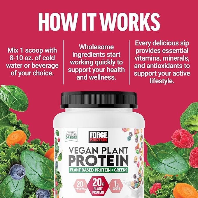 FORCE FACTOR Vegan Plant Protein, Plant-Based 20g Plant 20 Servings