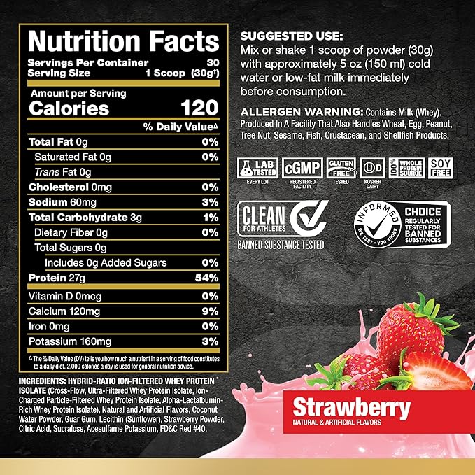 ALLMAX ISOFLEX Whey Protein Isolate, Strawberry - 2 lb - 27 Grams of Protein Per Scoop - Zero Fat & Sugar - 99% Lactose Free - Gluten Free & Soy Free - Approx. 30 Servings