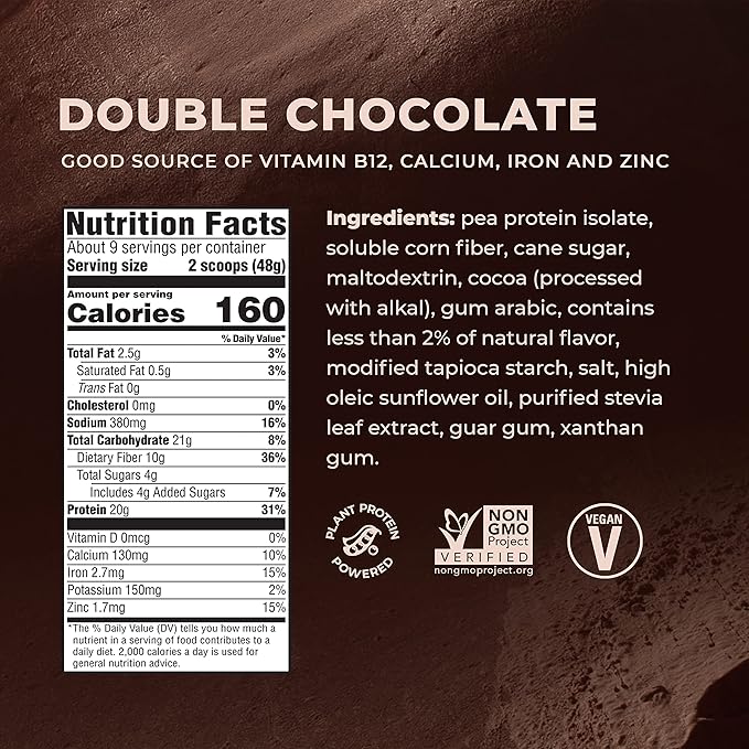 Evolve Protein Powder, Classic Chocolate, 20g Protein,10g Fiber, 1 Lb