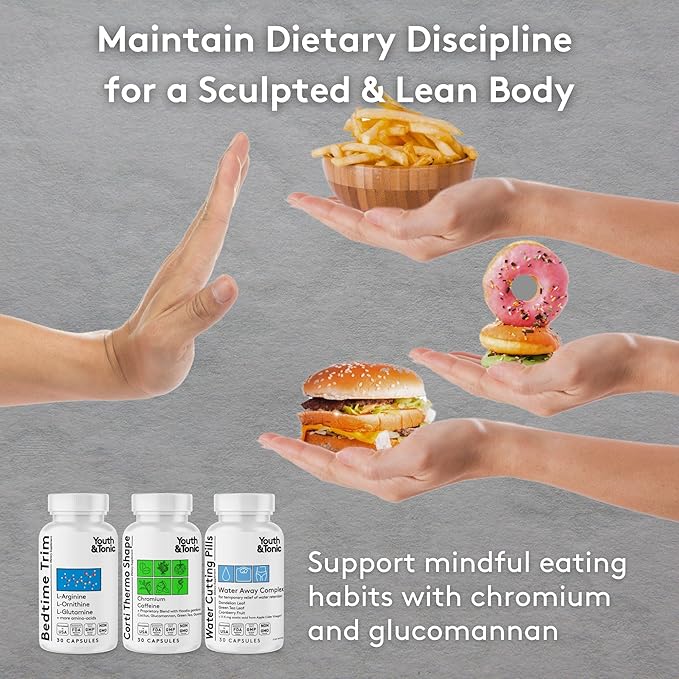 Youth & Tonic Lean Sculpt Defined Cleanse – Water Weight Away, Cortithermo Shape & Bedtime Trim for Detox Metabolism Bloating Energy & Dietary Discipline for Mindful Eating – 90 Pills for Women & Men