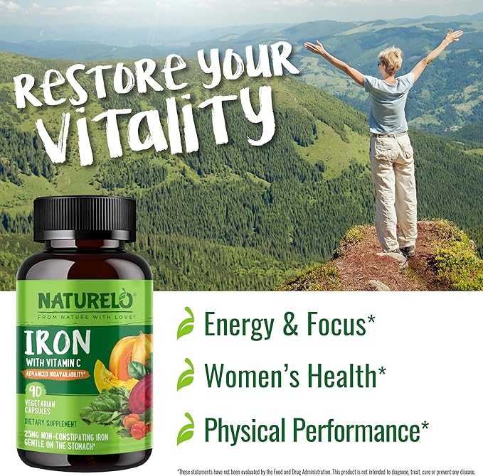 NATURELO Vegan Iron Supplement with Vitamin 90 Mini