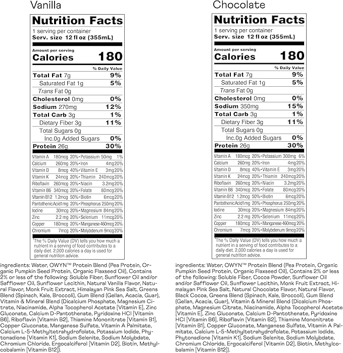 OWYN Only What You Need Protein Shake, High Protein Complete Nutrition Drink, Chocolate Vanilla, 12 Fl Oz (24 Pack)