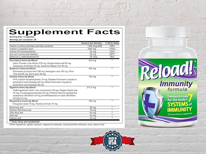 Immunity Antioxidant, Echinacea, Vitamins A, C, D, Zinc, Selenium, Ginkgo, Aloe, Probiotic/Prebiotic, Fenugreek Capsule 120ct, 30 Day Supply