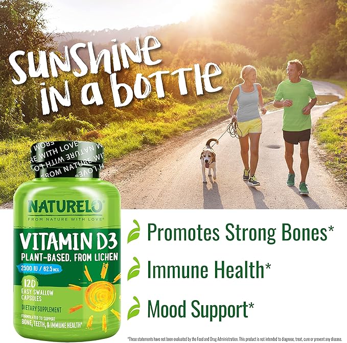 NATURELO Vitamin D 2500 IU D3 Supplement 120 Capsules