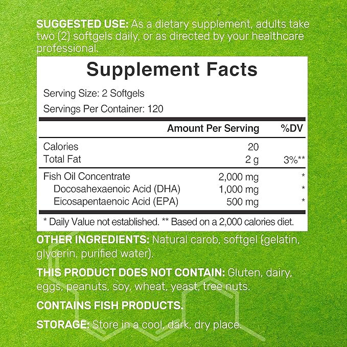DHA Supplements | 240 Softgels, Burpless, 1000mg + 500mg, Wild