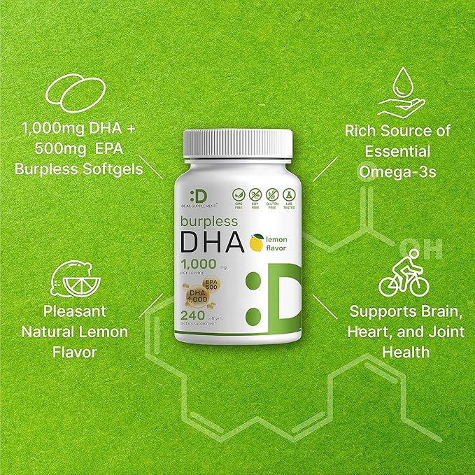 DHA Supplements | 240 Softgels, Burpless, 1000mg + 500mg, Wild