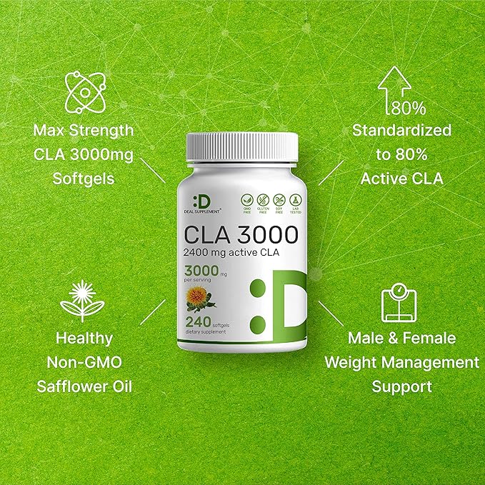 Ultra Strength CLA 3000mg | 240 Softgels, Active Conjugated Linoleic Acid from Safflower Oil
