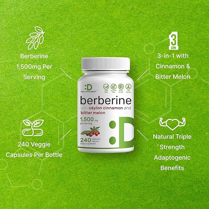 Berberine Supplement 500mg Per Capsule (1500mg 240 Veggie 97% Berberine