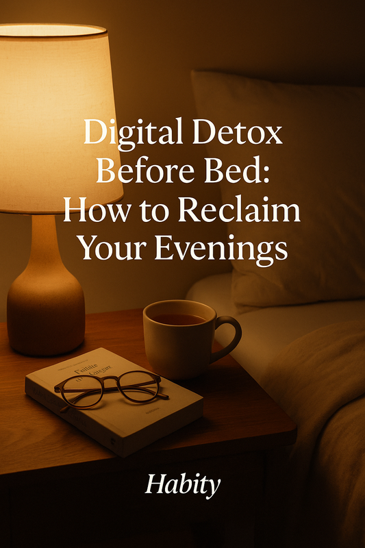Habity digital detox evening routine with herbal tea and book for better sleep