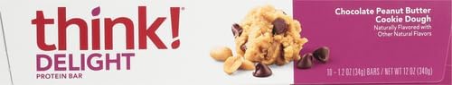think! Delight, Keto Protein Bars, Healthy Low Carb, Gluten Free Snack - Chocolate Peanut Butter Cookie Dough, 10 Count (Packaging May Vary) (Pack of 2)