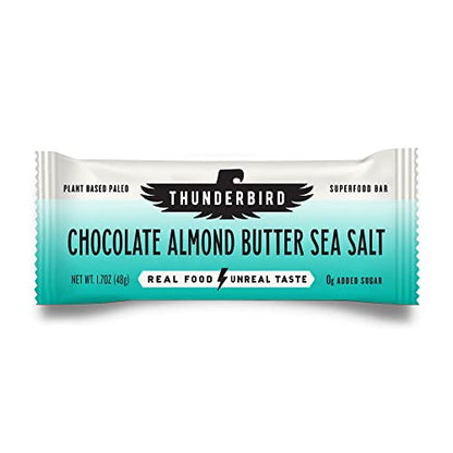 Thunderbird Bars Energy Snack, Gluten-Free with Protein, Healthy Real Food, Vegan Paleo Non-GMO, No Added Sugar, Chocolate Almond Butter Sea Salt Flavor (6 Count, 1.7 oz. Bars)