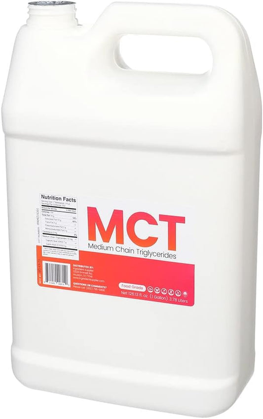 MCT Oil - 1 Gallon (126.13 Oz.) Food Grade - Non GMO - Halal - Vegan - Sustainable Palm Derived - for Tinctures, Sports Nutrition, Keto or Paleo Diet, Clean Energy