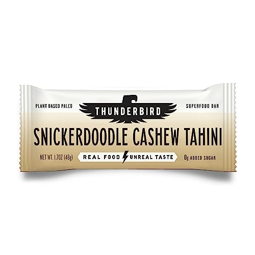 Thunderbird Bars Energy Snack, Gluten-Free with Protein, Healthy Real Food, Vegan Paleo Non-GMO, No Added Sugar, Snickerdoodle Cashew Tahini Flavor (12 Count, 1.7 oz. Bars)