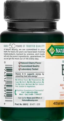 Nature's Bounty Vitamin B12, Quick Dissolve 5000mcg, 40 40 Tablets