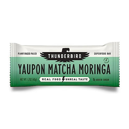 Thunderbird Bars Energy Snack, Gluten-Free with Protein, Healthy Real Food, Vegan Paleo Non-GMO, No Added Sugar, Yaupon Matcha Moringa Flavor (12 Count, 1.7 oz. Bars)