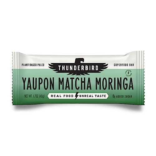 Thunderbird Bars Energy Snack, Gluten-Free with Protein, Healthy Real Food, Vegan Paleo Non-GMO, No Added Sugar, Yaupon Matcha Moringa Flavor (12 Count, 1.7 oz. Bars)