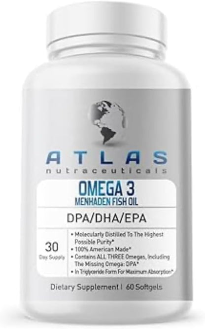 Atlas Nutraceuticals-Atlantic Caught Menhaden Fish Oil-Lab 3-2400mg, Burpless, DPA/DHA/EPA-60 Softgels (1)