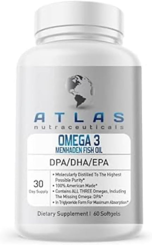 Atlas Nutraceuticals-Atlantic Caught Menhaden Fish Oil-Lab 3-2400mg, Burpless, DPA/DHA/EPA-60 Softgels (1)