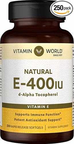 Vitamin World Natural Vitamin E 400IU 250 Softgels,