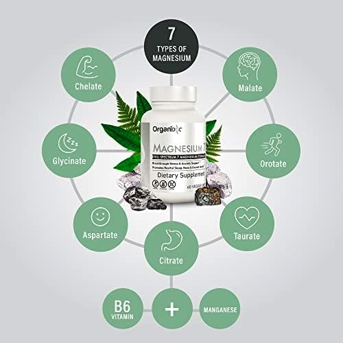 Organixx Magnesium Supplement, Natural Magnesium Capsules B6 and (30 Count)