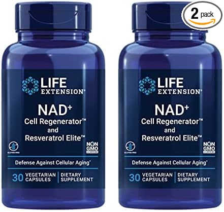 Life Extension NAD+ Cell Regenerator and Resveratrol Elite, NIAGEN nicotinamide riboside, Trans-resveratrol, quercetin, Fisetin, for Longevity, Energy, and oxidative Stress, 30 Vegetarian Capsule