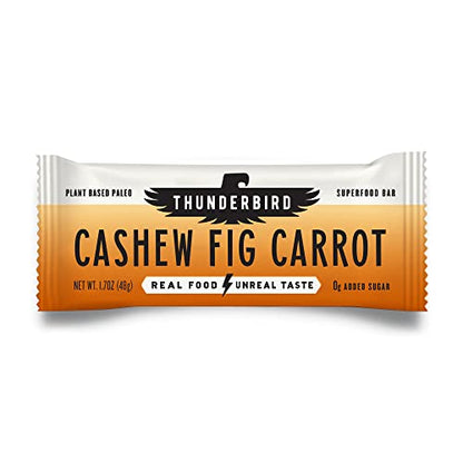 Thunderbird Bars Energy Snack, Gluten-Free with Protein, Healthy Real Food, Vegan Paleo Non-GMO, No Added Sugar, Cashew Fig Carrot Flavor (6 Count, 1.7 oz. Bars)