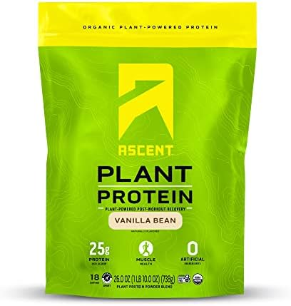 Ascent Plant Based Protein Powder 4g BCAA, 2g Leucine 20 Servings