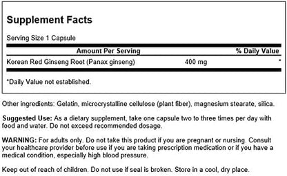 Swanson Full-Spectrum Korean Red Ginseng Root 400 Milligrams 90 Capsules