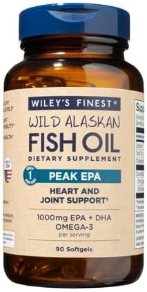 Wiley's Finest Wild Alaskan Fish Oil Peak EPA - Triple Strength Peak EPA and DHA - 1000mg Omega-3s, SQF-Certified - 90 Softgels (90 Servings)