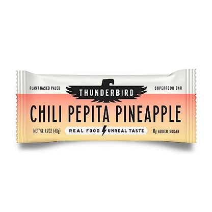 Thunderbird Bars Energy Snack, Gluten-Free with Protein, Healthy Real Food, Vegan Paleo Non-GMO, No Added Sugar, Chili Pepita Pineapple Flavor (12 Count, 1.7 oz. Bars)