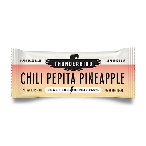Thunderbird Bars Energy Snack, Gluten-Free with Protein, Healthy Real Food, Vegan Paleo Non-GMO, No Added Sugar, Chili Pepita Pineapple Flavor (12 Count, 1.7 oz. Bars)