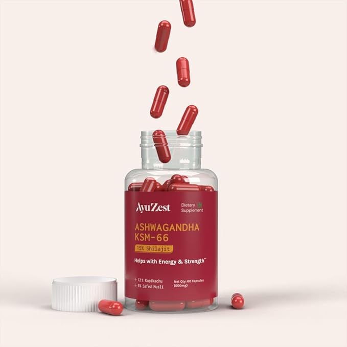 AyuZest Ashwagandha KSM-66 + Shilajit Capsules