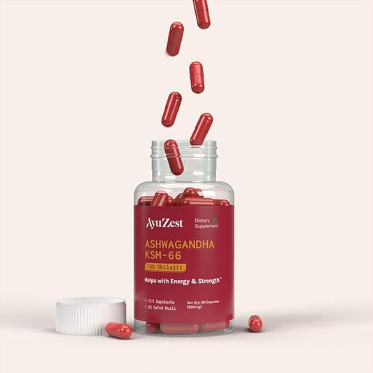 AyuZest Ashwagandha KSM-66 + Shilajit Capsules