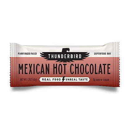 Thunderbird Bars Energy Snack, Gluten-Free with Protein, Healthy Real Food, Vegan Paleo Non-GMO, No Added Sugar, Mexican Hot Chocolate Flavor (12 Count, 1.7 oz. Bars)
