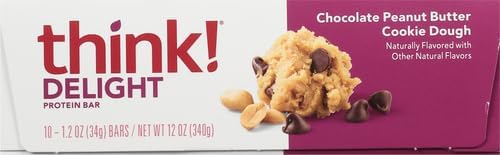 think! Delight, Keto Protein Bars, Healthy Low Carb, Gluten Free Snack - Chocolate Peanut Butter Cookie Dough, 10 Count (Packaging May Vary) (Pack of 2)