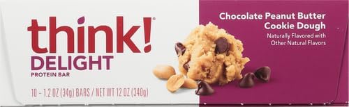 think! Delight, Keto Protein Bars, Healthy Low Carb, Gluten Free Snack - Chocolate Peanut Butter Cookie Dough, 10 Count (Packaging May Vary) (Pack of 2)