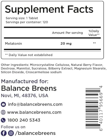 Melatonin 20mg, 100% Drug Free, Fast-Dissolve 120 Tablets