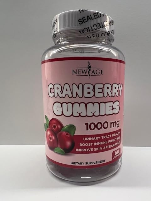 NEW AGE Cranberry Gummies Urinary Tract Health Gummies 1000mg - Supports Bladder, Kidney, UTI - Vegetarian (Cranberry 60 Gummies)