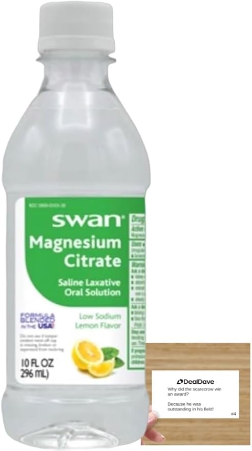 Swan Lemon Magnesium Citrate Oral Solution (10 oz), Natural Lemon Flavor, Gentle and Effective Laxative for Regularity with Deal Dave Card