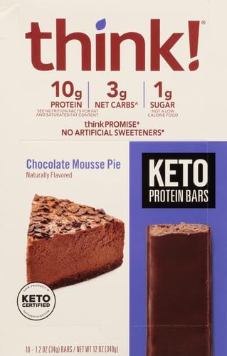 think! Delight, Keto Protein Bars, Healthy Low Carb, Gluten Free Snack - Chocolate Mousse Pie, 10 Count (Packaging May Vary) (Pack of 2)