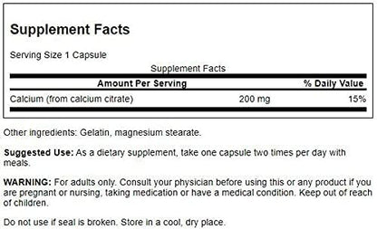 Swanson Calcium Citrate 200 Milligrams 60