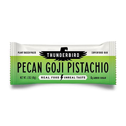 Thunderbird Bars Energy Snack, Gluten-Free with Protein, Healthy Real Food, Vegan Paleo Non-GMO, No Added Sugar, Pecan Goji Pistachio Flavor (12 Count, 1.7 oz. Bars)