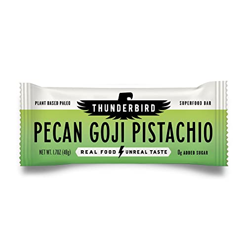 Thunderbird Bars Energy Snack, Gluten-Free with Protein, Healthy Real Food, Vegan Paleo Non-GMO, No Added Sugar, Pecan Goji Pistachio Flavor (12 Count, 1.7 oz. Bars)