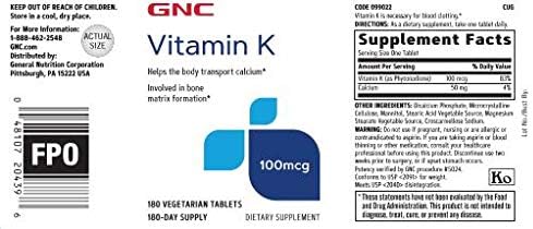 GNC Vitamin K 100mcg, 180 Tablets, Helps The Body Transport Calcium