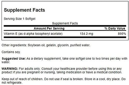 Swanson Natural Vitamin E 200 Iu (134.2 Milligrams) 250 Sgels