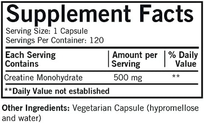 Kirkman Creatine 500 mg - Hypoallergenic | 120 Vegetarian Capsules | Amino Acid