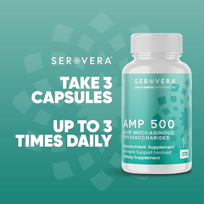 AMP Aloe Glyconutrient Supplement - Support Immune System, Digestive Tract, and Colon Health 270 caps